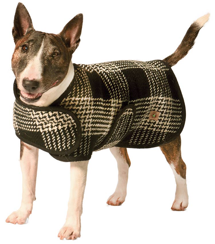 Classic Black & White Plaid Dog Blanket Coat - Paw Bleu