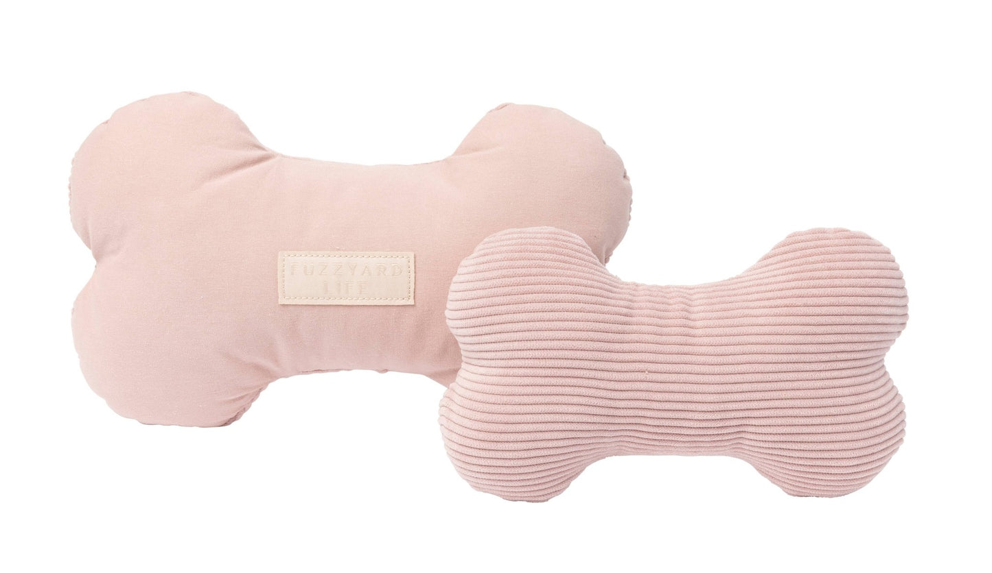 FuzzYard Life Dual - Sided Corduroy & Cotton Plush Bone Toy - Soft Blush L - Paw Bleu