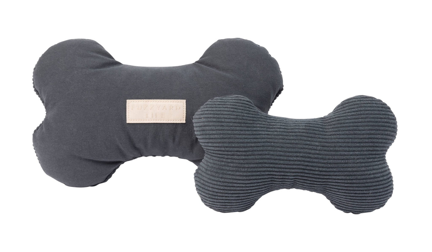 FuzzYard Life Dual - Sided Corduroy & Cotton Plush Bone Toy - Slate Grey L - Paw Bleu