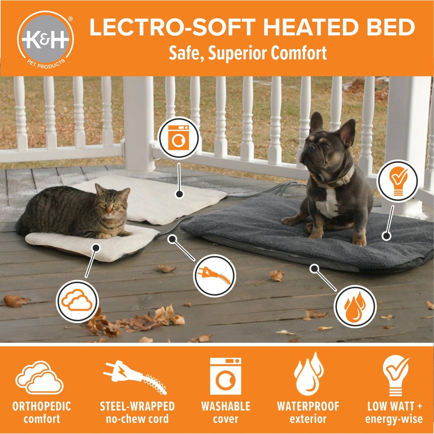 K&H Pet Products Lectro - Soft Outdoor Heated Pet Bed Medium - Paw Bleu