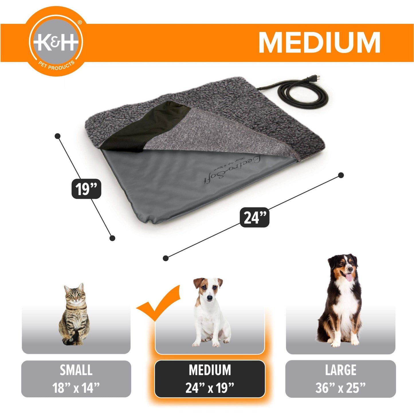 K&H Pet Products Lectro - Soft Outdoor Heated Pet Bed Medium - Paw Bleu