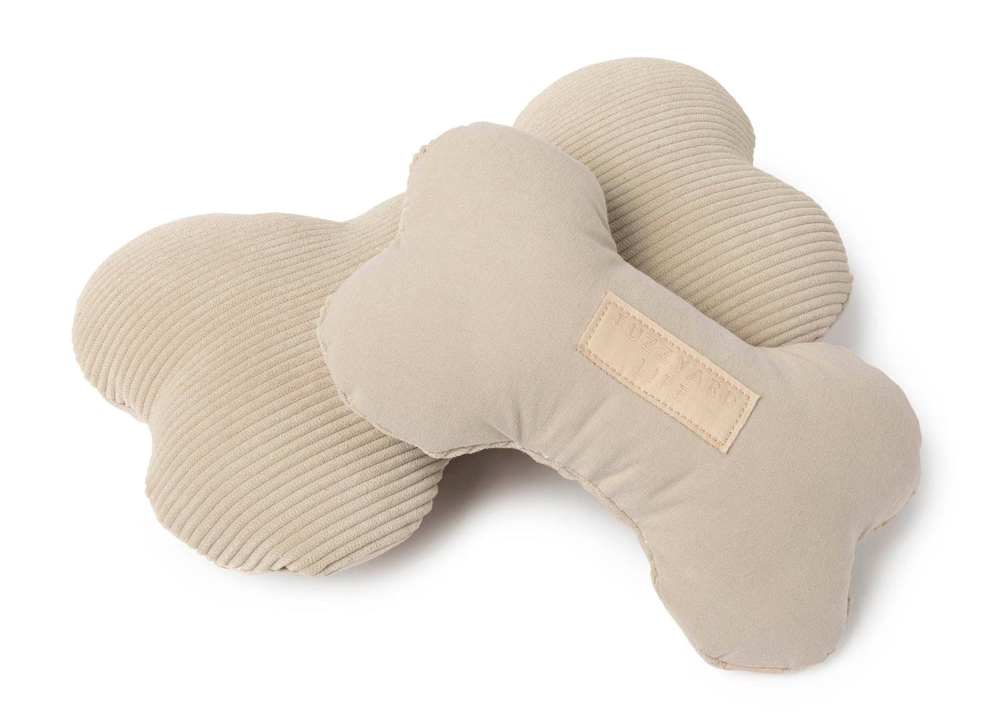 FuzzYard Life Dual - Sided Corduroy & Cotton Plush Bone Toy - Sandstone L - Paw Bleu