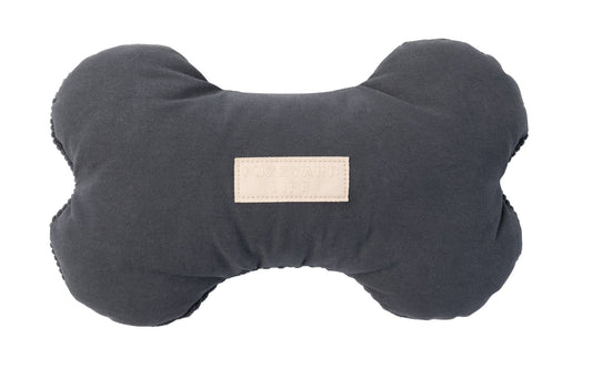 FuzzYard Life Dual - Sided Corduroy & Cotton Plush Bone Toy - Slate Grey L - Paw Bleu